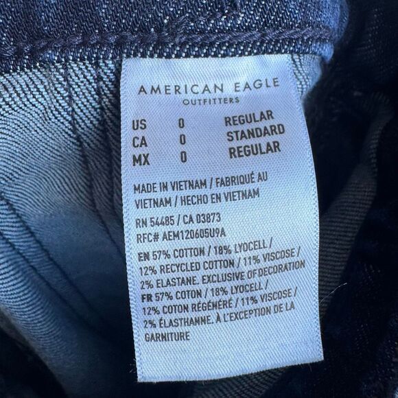 American Eagle Baggy Barrel Wide Leg Dark Solid Wash Jean Size 0 Regular 26 - Picture 7 of 7